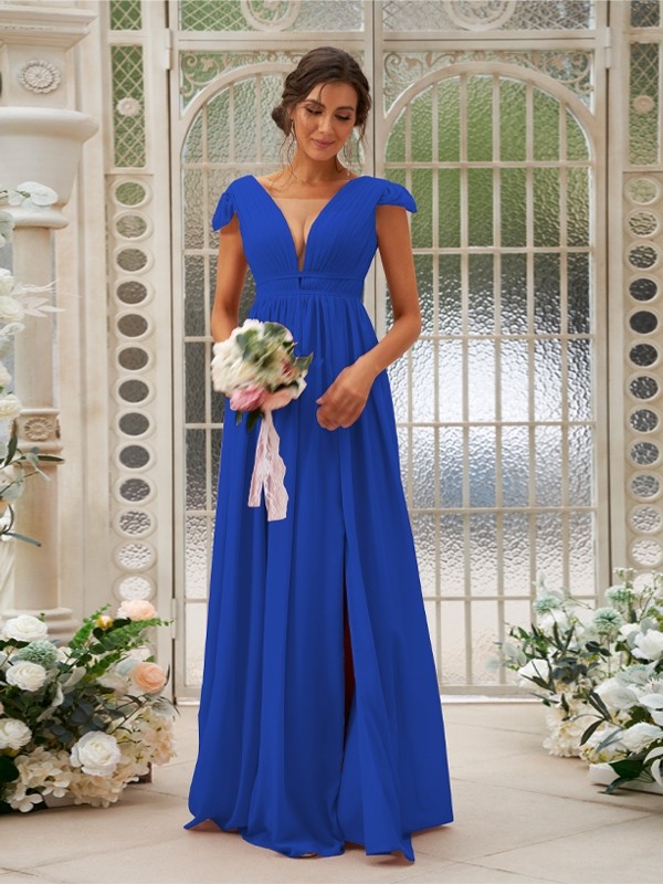 A-Line/Princess Chiffon Ruffles V-neck Sleeveless Sweep/Brush Train Bridesmaid Dresses 2245