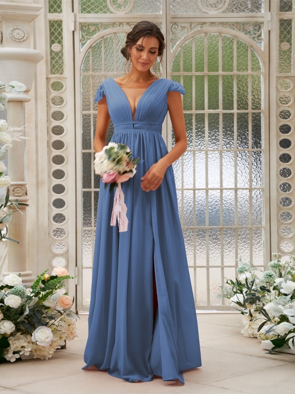 A-Line/Princess Chiffon Ruffles V-neck Sleeveless Sweep/Brush Train Bridesmaid Dresses 2245