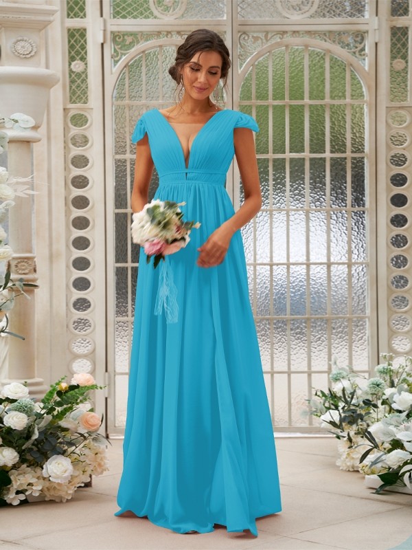 A-Line/Princess Chiffon Ruffles V-neck Sleeveless Sweep/Brush Train Bridesmaid Dresses 2245