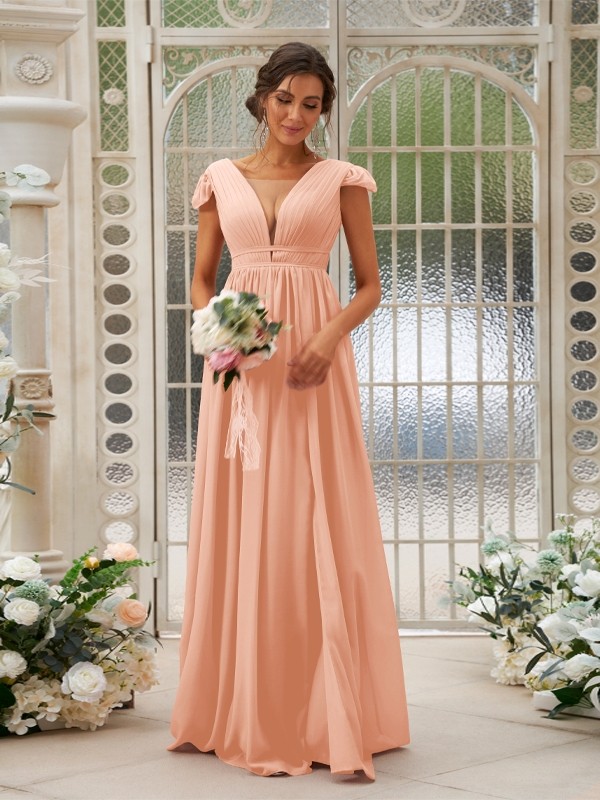 A-Line/Princess Chiffon Ruffles V-neck Sleeveless Sweep/Brush Train Bridesmaid Dresses 2245