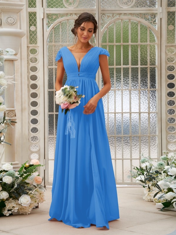 A-Line/Princess Chiffon Ruffles V-neck Sleeveless Sweep/Brush Train Bridesmaid Dresses 2245