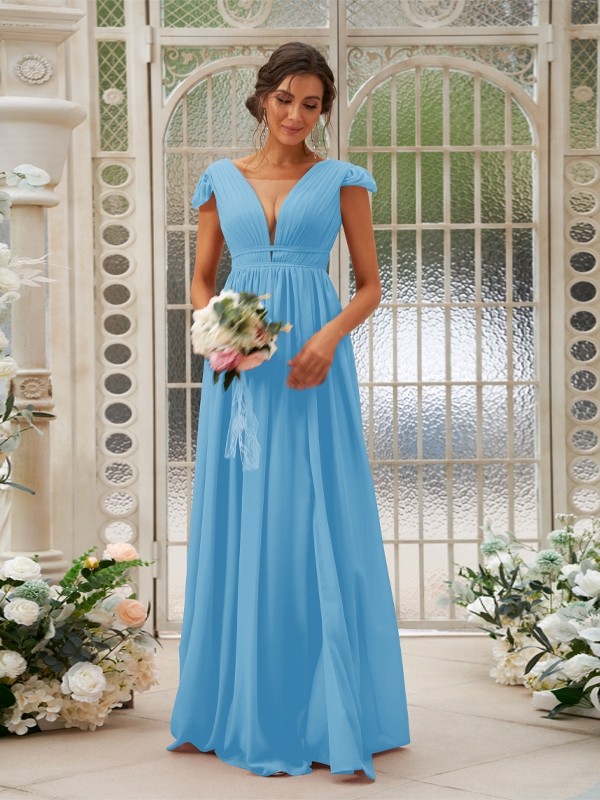 A-Line/Princess Chiffon Ruffles V-neck Sleeveless Sweep/Brush Train Bridesmaid Dresses 2245