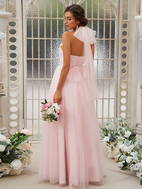 A-Line/Princess Tulle Ruffles Halter Sleeveless Floor-Length Bridesmaid Dresses 2767