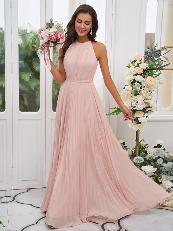 A-Line/Princess Chiffon Ruffles Halter Sleeveless Floor-Length Bridesmaid Dresses 2194