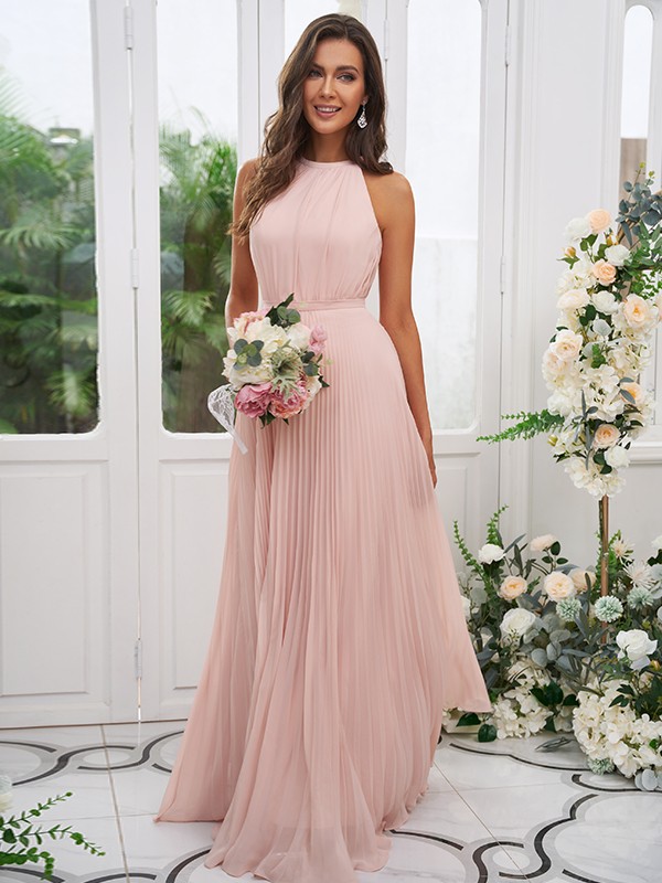 A-Line/Princess Chiffon Ruffles Halter Sleeveless Floor-Length Bridesmaid Dresses 2194