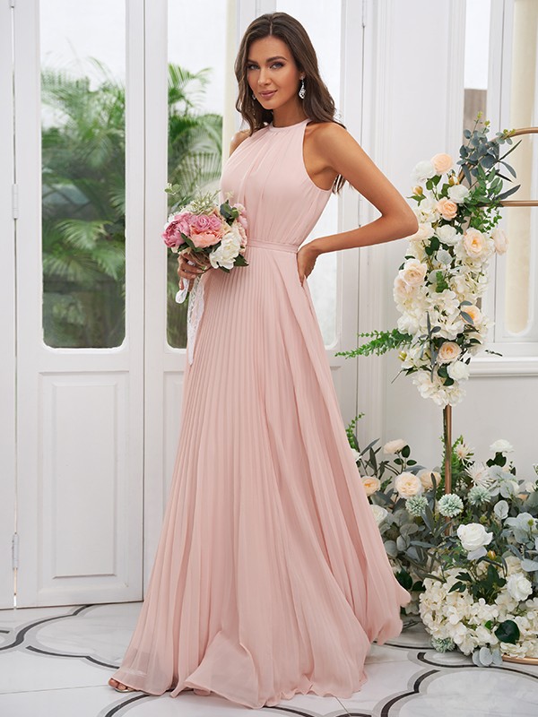 A-Line/Princess Chiffon Ruffles Halter Sleeveless Floor-Length Bridesmaid Dresses 2194