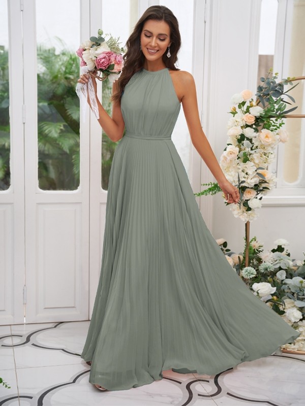 A-Line/Princess Chiffon Ruffles Halter Sleeveless Floor-Length Bridesmaid Dresses 2194