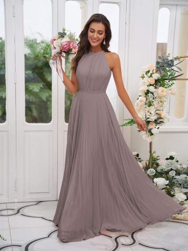 A-Line/Princess Chiffon Ruffles Halter Sleeveless Floor-Length Bridesmaid Dresses 2194