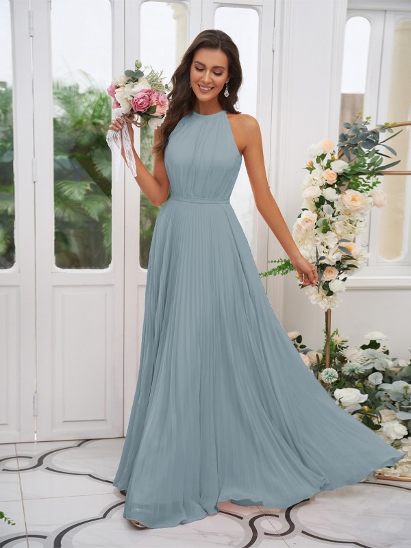 A-Line/Princess Chiffon Ruffles Halter Sleeveless Floor-Length Bridesmaid Dresses 2194