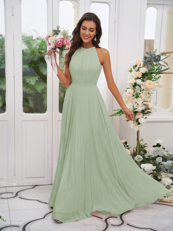 A-Line/Princess Chiffon Ruffles Halter Sleeveless Floor-Length Bridesmaid Dresses 2194