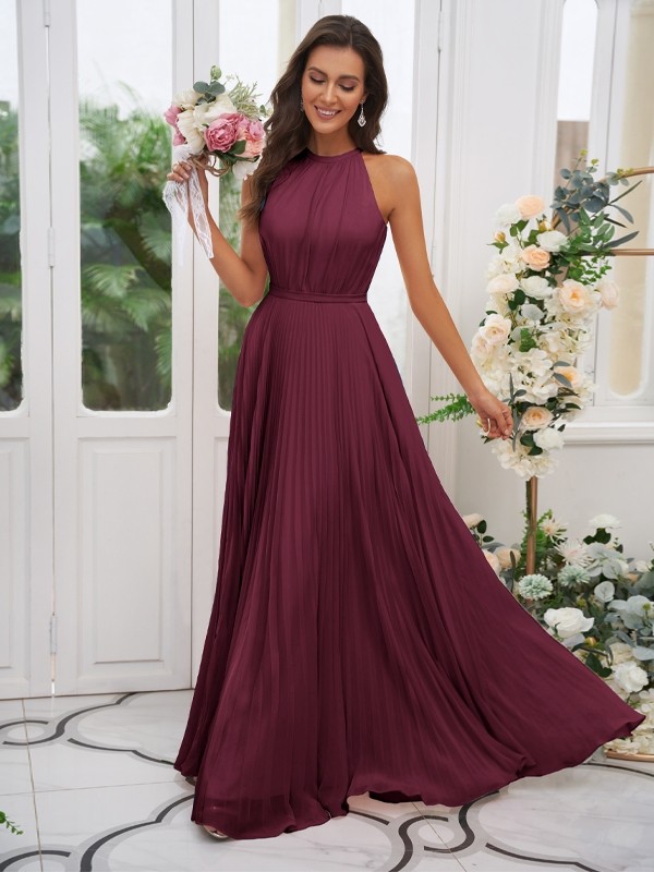 A-Line/Princess Chiffon Ruffles Halter Sleeveless Floor-Length Bridesmaid Dresses 2194