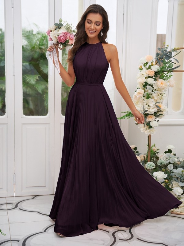 A-Line/Princess Chiffon Ruffles Halter Sleeveless Floor-Length Bridesmaid Dresses 2194