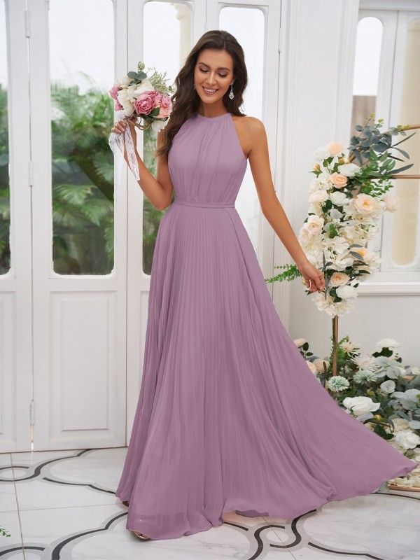 A-Line/Princess Chiffon Ruffles Halter Sleeveless Floor-Length Bridesmaid Dresses 2194