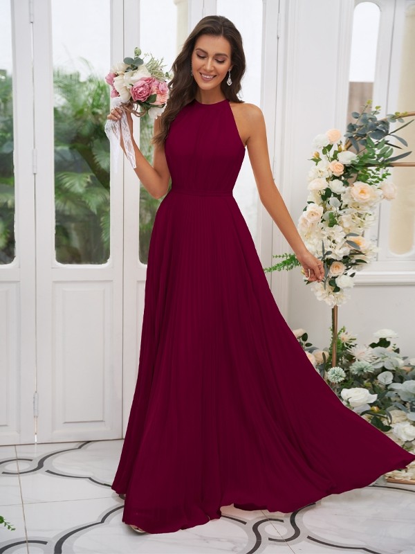 A-Line/Princess Chiffon Ruffles Halter Sleeveless Floor-Length Bridesmaid Dresses 2194