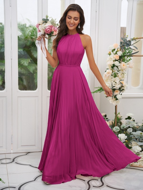 A-Line/Princess Chiffon Ruffles Halter Sleeveless Floor-Length Bridesmaid Dresses 2194