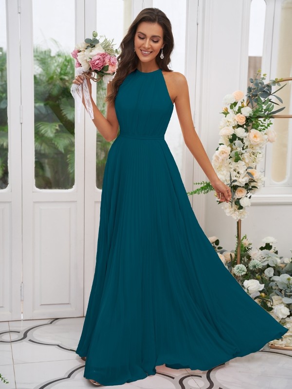 A-Line/Princess Chiffon Ruffles Halter Sleeveless Floor-Length Bridesmaid Dresses 2194