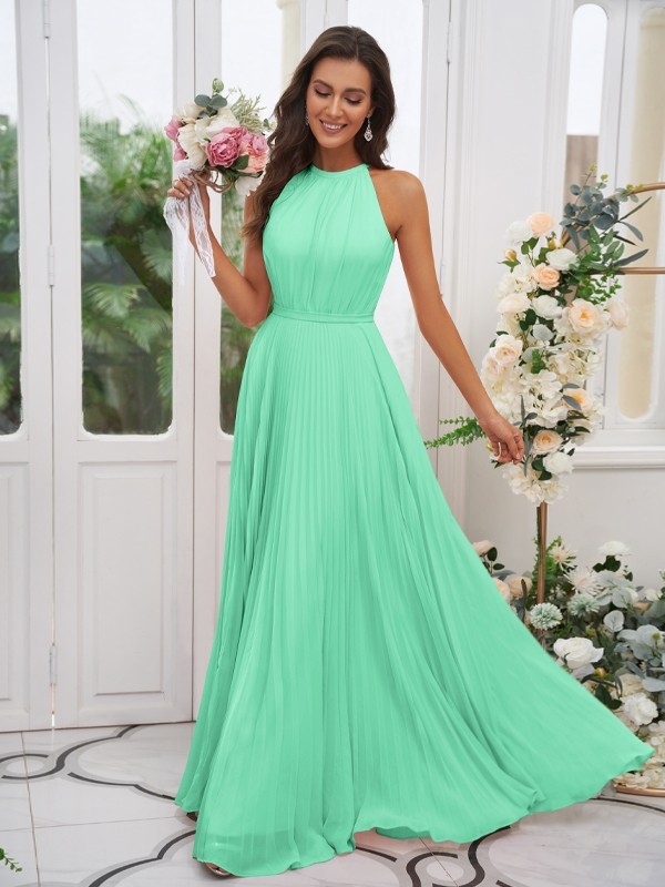 A-Line/Princess Chiffon Ruffles Halter Sleeveless Floor-Length Bridesmaid Dresses 2194