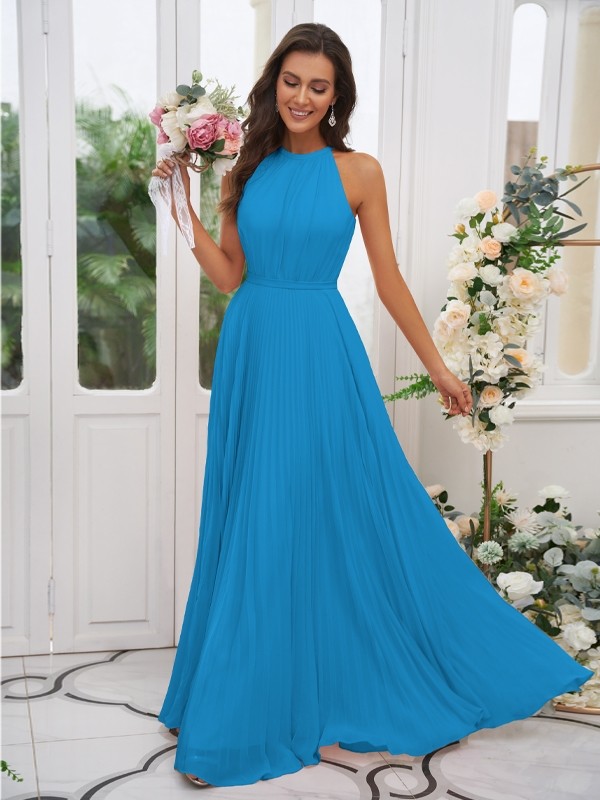 A-Line/Princess Chiffon Ruffles Halter Sleeveless Floor-Length Bridesmaid Dresses 2194