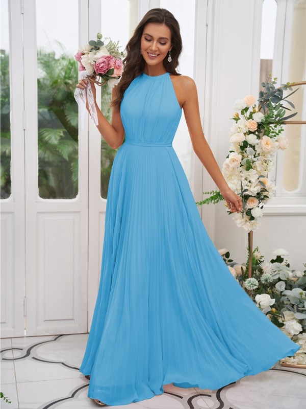 A-Line/Princess Chiffon Ruffles Halter Sleeveless Floor-Length Bridesmaid Dresses 2194