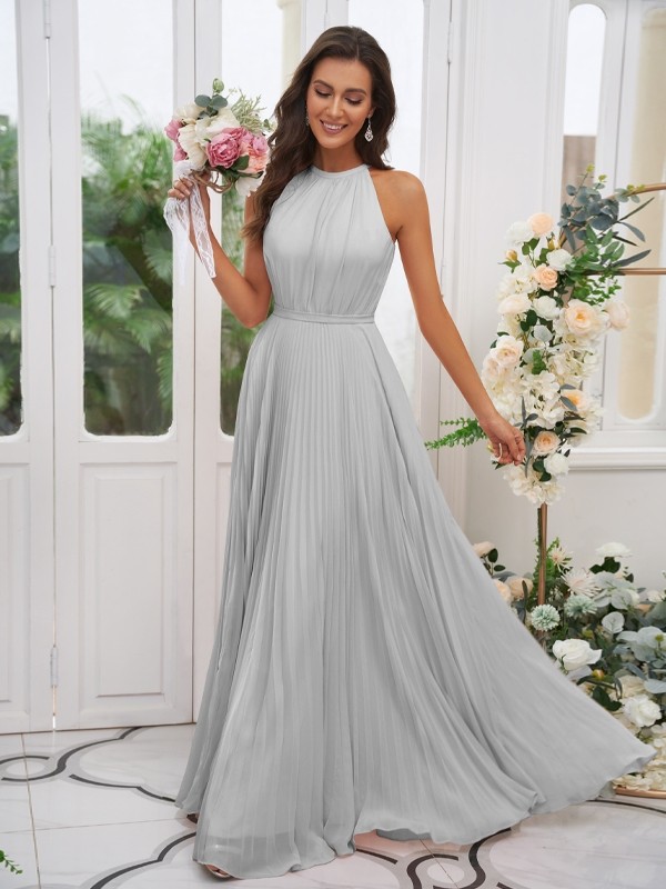 A-Line/Princess Chiffon Ruffles Halter Sleeveless Floor-Length Bridesmaid Dresses 2194