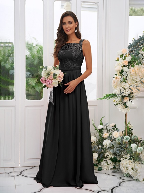 A-Line/Princess Chiffon Applique Square Sleeveless Floor-Length Bridesmaid Dresses 2132