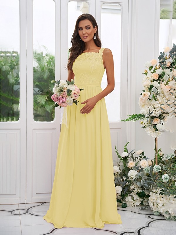 A-Line/Princess Chiffon Applique Square Sleeveless Floor-Length Bridesmaid Dresses 2132