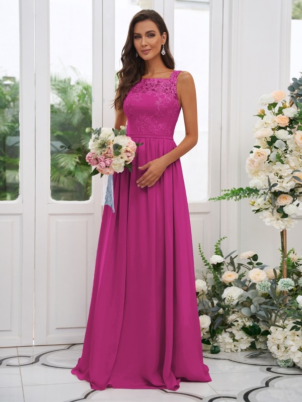 A-Line/Princess Chiffon Applique Square Sleeveless Floor-Length Bridesmaid Dresses 2132