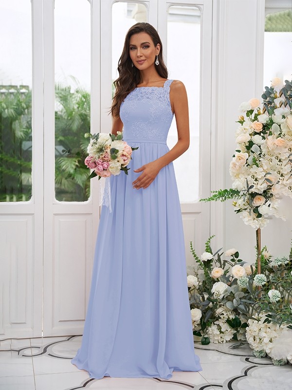 A-Line/Princess Chiffon Applique Square Sleeveless Floor-Length Bridesmaid Dresses 2132