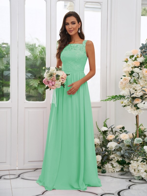 A-Line/Princess Chiffon Applique Square Sleeveless Floor-Length Bridesmaid Dresses 2132