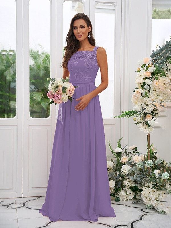 A-Line/Princess Chiffon Applique Square Sleeveless Floor-Length Bridesmaid Dresses 2132