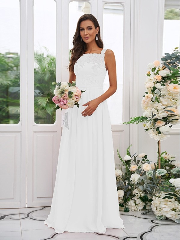 A-Line/Princess Chiffon Applique Square Sleeveless Floor-Length Bridesmaid Dresses 2132