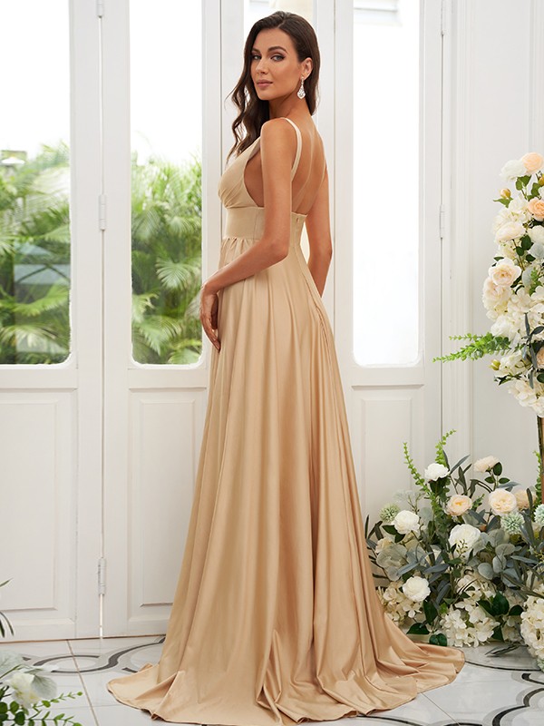 A-Line/Princess Jersey Ruffles V-neck Sleeveless Sweep/Brush Train Bridesmaid Dresses 2332