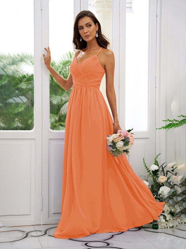 A-Line/Princess Chiffon Ruched V-neck Sleeveless Floor-Length Bridesmaid Dresses 2177