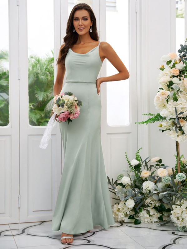 Sheath/Column Charmeuse Ruffles Square Sleeveless Floor-Length Bridesmaid Dresses 2894