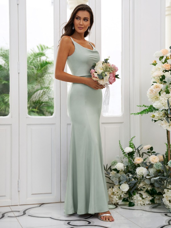 Sheath/Column Charmeuse Ruffles Square Sleeveless Floor-Length Bridesmaid Dresses 2894