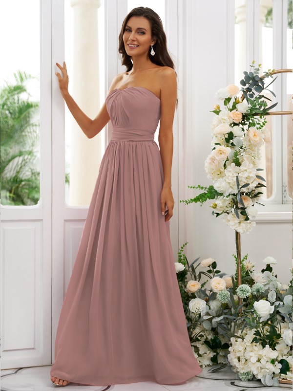 A-Line/Princess Chiffon Ruffles Strapless Sleeveless Floor-Length Bridesmaid Dresses 2216