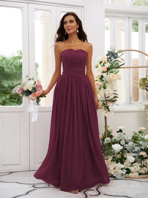 A-Line/Princess Chiffon Ruffles Strapless Sleeveless Floor-Length Bridesmaid Dresses 2216