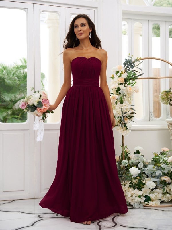 A-Line/Princess Chiffon Ruffles Strapless Sleeveless Floor-Length Bridesmaid Dresses 2216