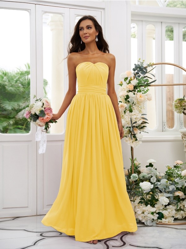 A-Line/Princess Chiffon Ruffles Strapless Sleeveless Floor-Length Bridesmaid Dresses 2216