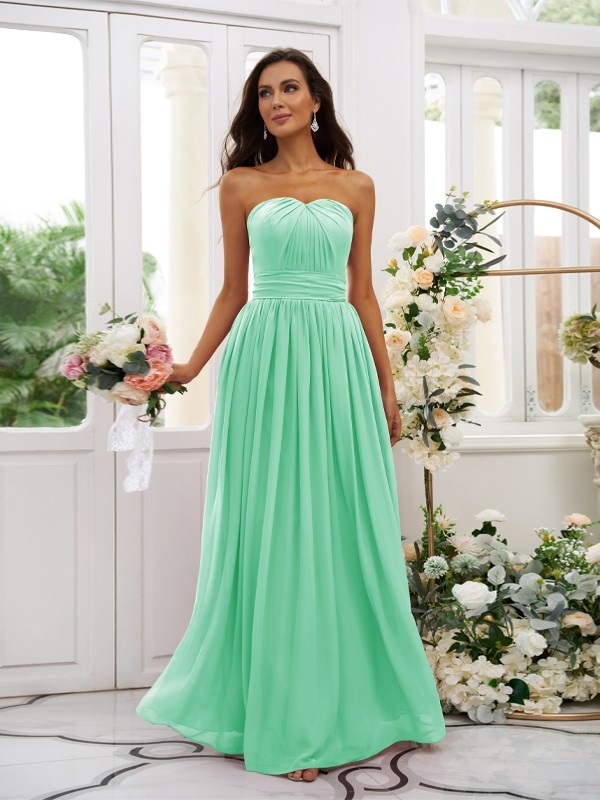 A-Line/Princess Chiffon Ruffles Strapless Sleeveless Floor-Length Bridesmaid Dresses 2216