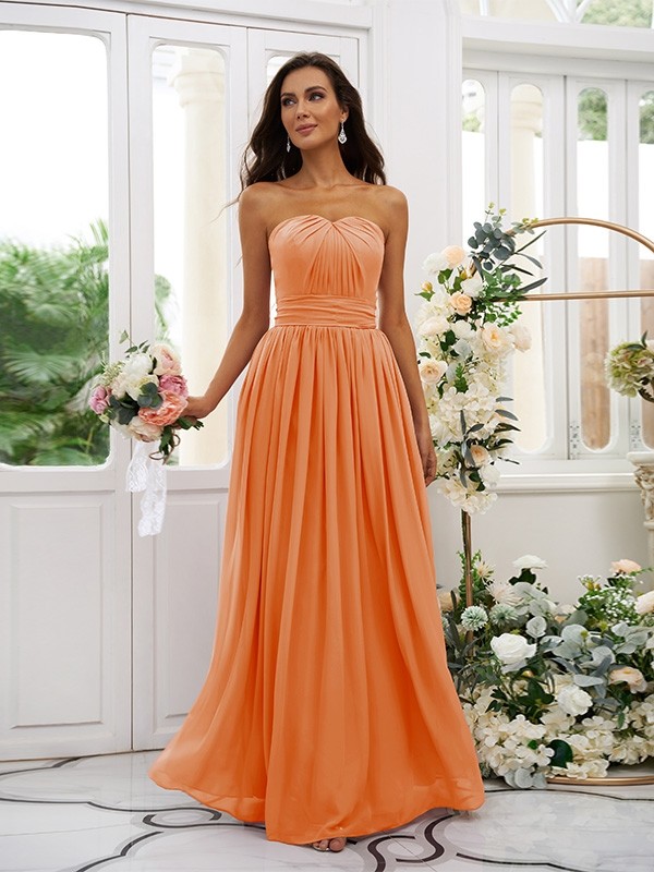 A-Line/Princess Chiffon Ruffles Strapless Sleeveless Floor-Length Bridesmaid Dresses 2216