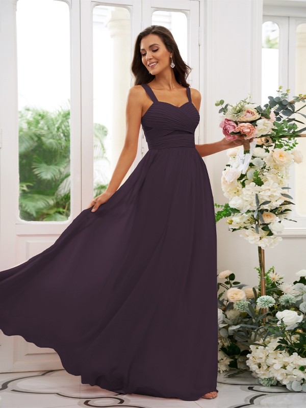 A-Line/Princess Chiffon Ruched Straps Sleeveless Floor-Length Bridesmaid Dresses 2167