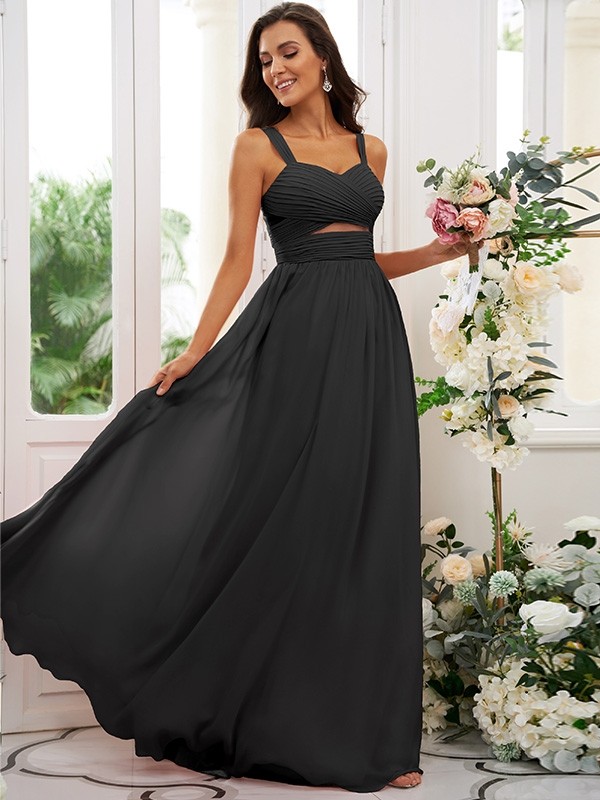 A-Line/Princess Chiffon Ruched Straps Sleeveless Floor-Length Bridesmaid Dresses 2167