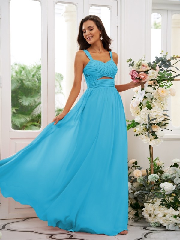 A-Line/Princess Chiffon Ruched Straps Sleeveless Floor-Length Bridesmaid Dresses 2167