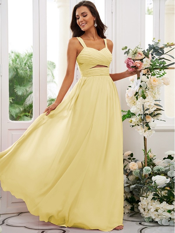 A-Line/Princess Chiffon Ruched Straps Sleeveless Floor-Length Bridesmaid Dresses 2167