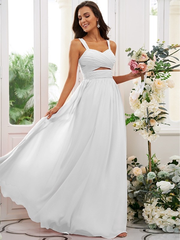 A-Line/Princess Chiffon Ruched Straps Sleeveless Floor-Length Bridesmaid Dresses 2167