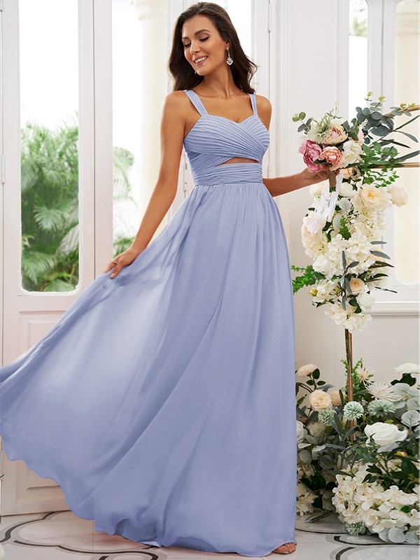 A-Line/Princess Chiffon Ruched Straps Sleeveless Floor-Length Bridesmaid Dresses 2167