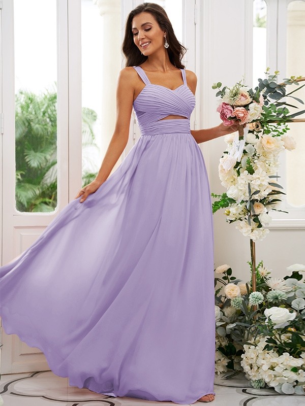 A-Line/Princess Chiffon Ruched Straps Sleeveless Floor-Length Bridesmaid Dresses 2167