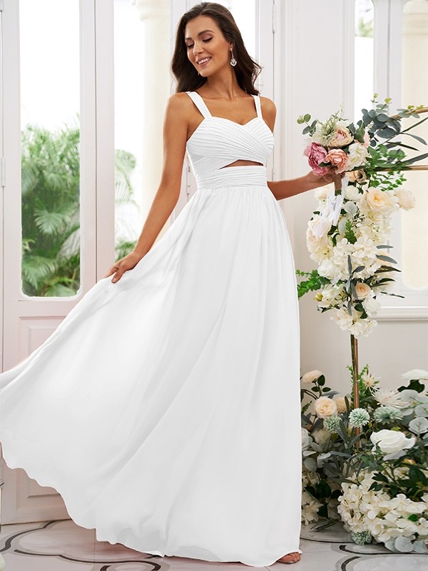 A-Line/Princess Chiffon Ruched Straps Sleeveless Floor-Length Bridesmaid Dresses 2167