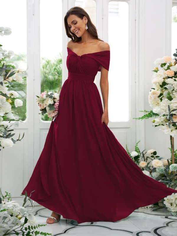 A-Line/Princess Chiffon Ruched Off-the-Shoulder Sleeveless Floor-Length Bridesmaid Dresses 2156